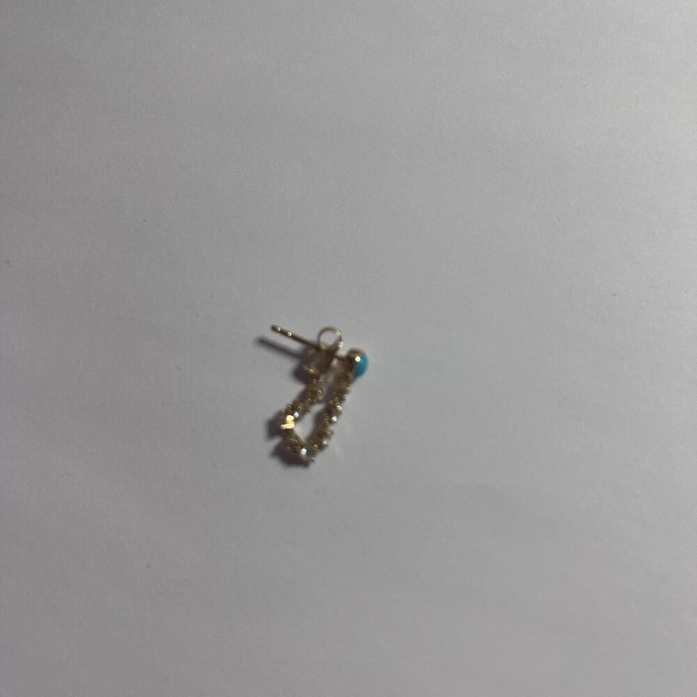 The Last Line Turquoise and Diamond Chain Single Stud in 14K Yellow Gold